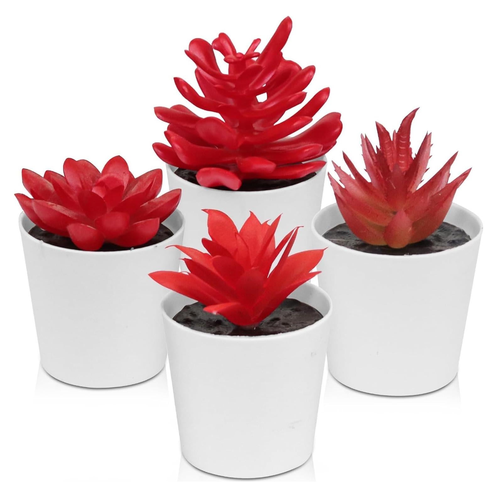 Planta Artificial Mini Roja Uguisu - Suculenta en Maceta 10cm