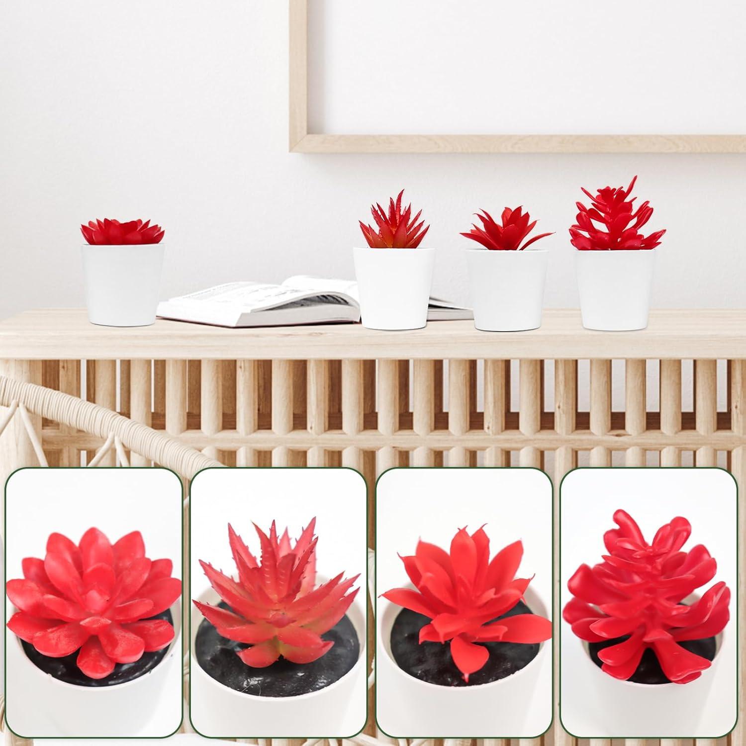 Planta Artificial Mini Roja Uguisu - Suculenta en Maceta 10cm