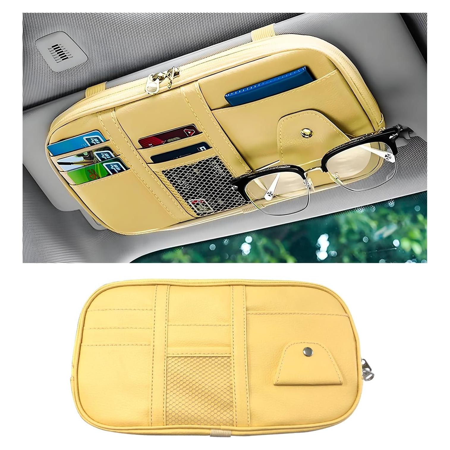 Organizador de Visera de Coche ZNDAW Beige con Múltiples Bolsillos