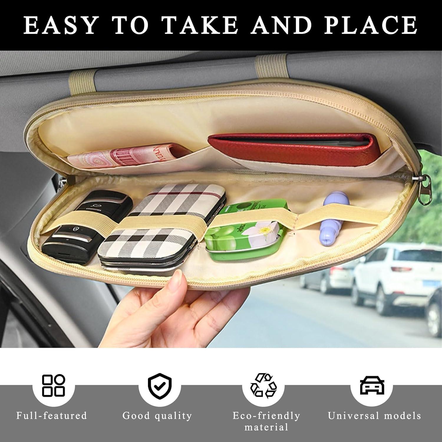 Organizador de Visera de Coche ZNDAW Beige con Múltiples Bolsillos