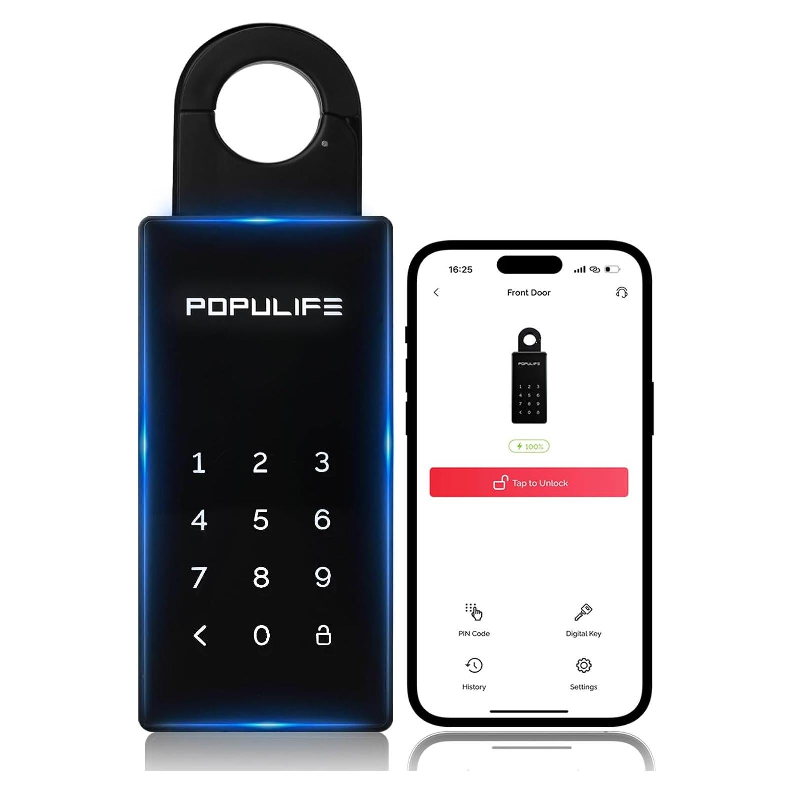 Caja de Llave Inteligente Populife K2 para Exterior, Acero Aleado