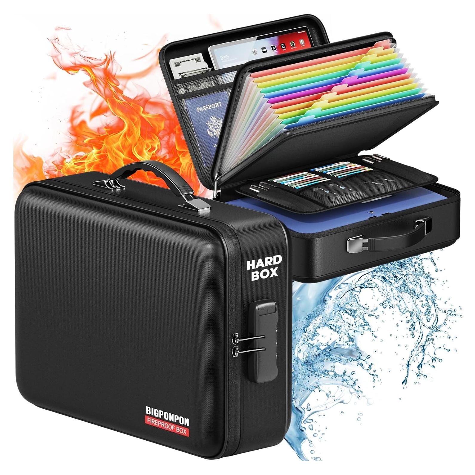 Caja de Documentos a Prueba de Fuego BigPonPon Negra 38.1x27.9cm