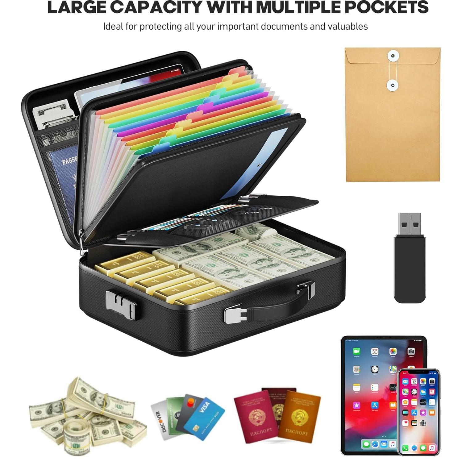 Caja de Documentos a Prueba de Fuego BigPonPon Negra 38.1x27.9cm