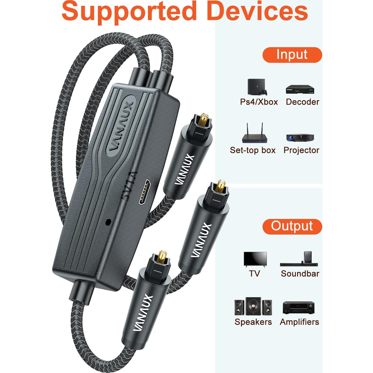 Cable Divisor Óptico Digital VANAUX 1 en 2 Salidas 1.5m