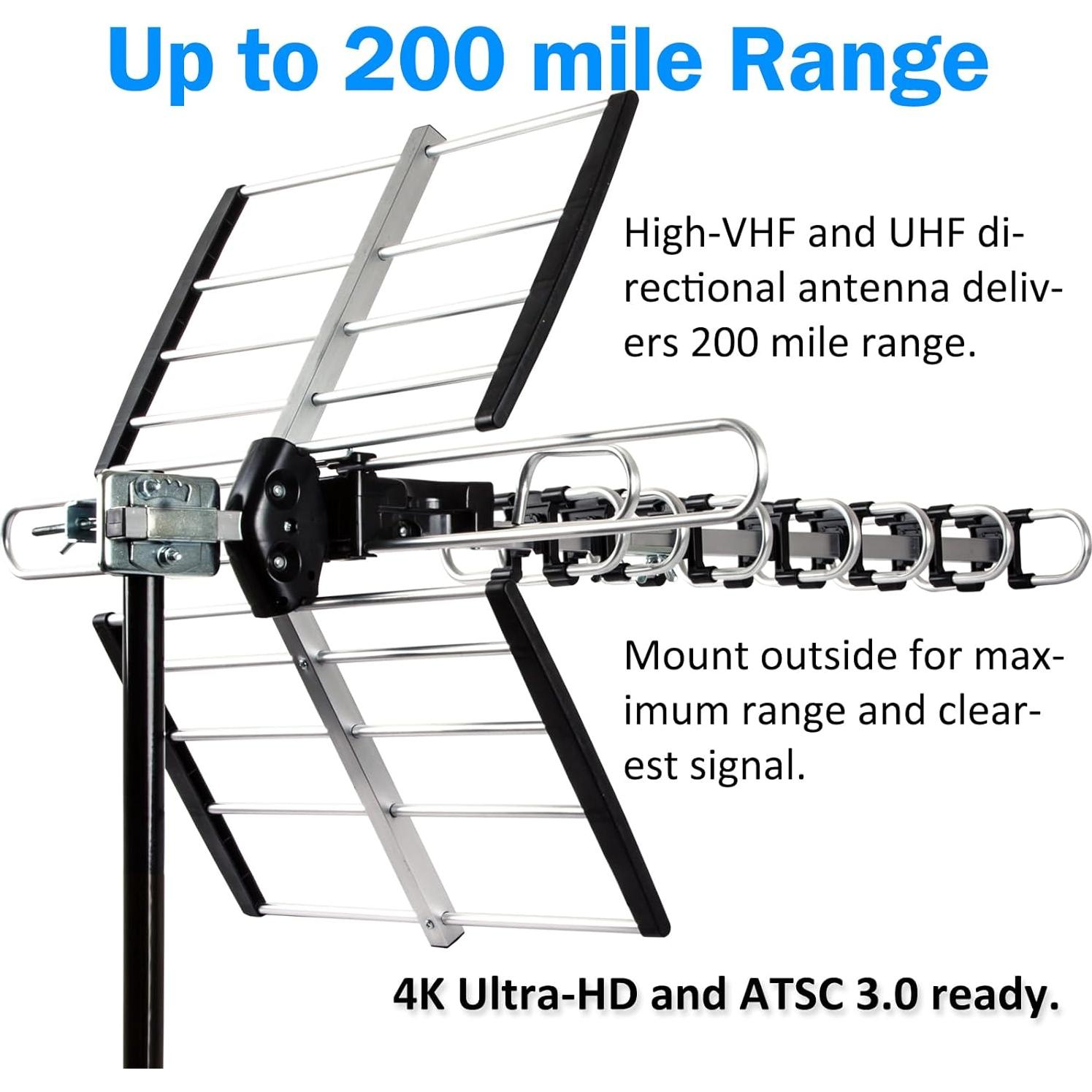 Antena HDTV Exterior Five Star 200 Millas 4K VHF UHF Soporte J