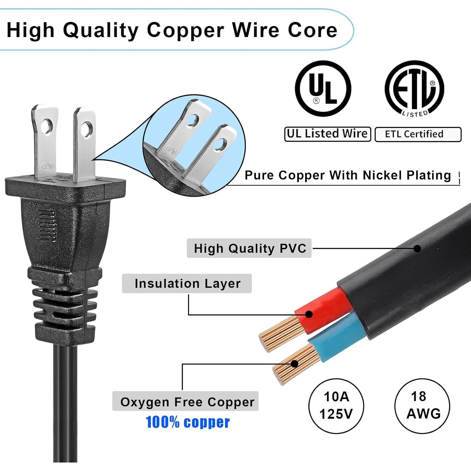 Cable de Extensión 0.91m Yeatel Paquete de 2 Negro 18 AWG
