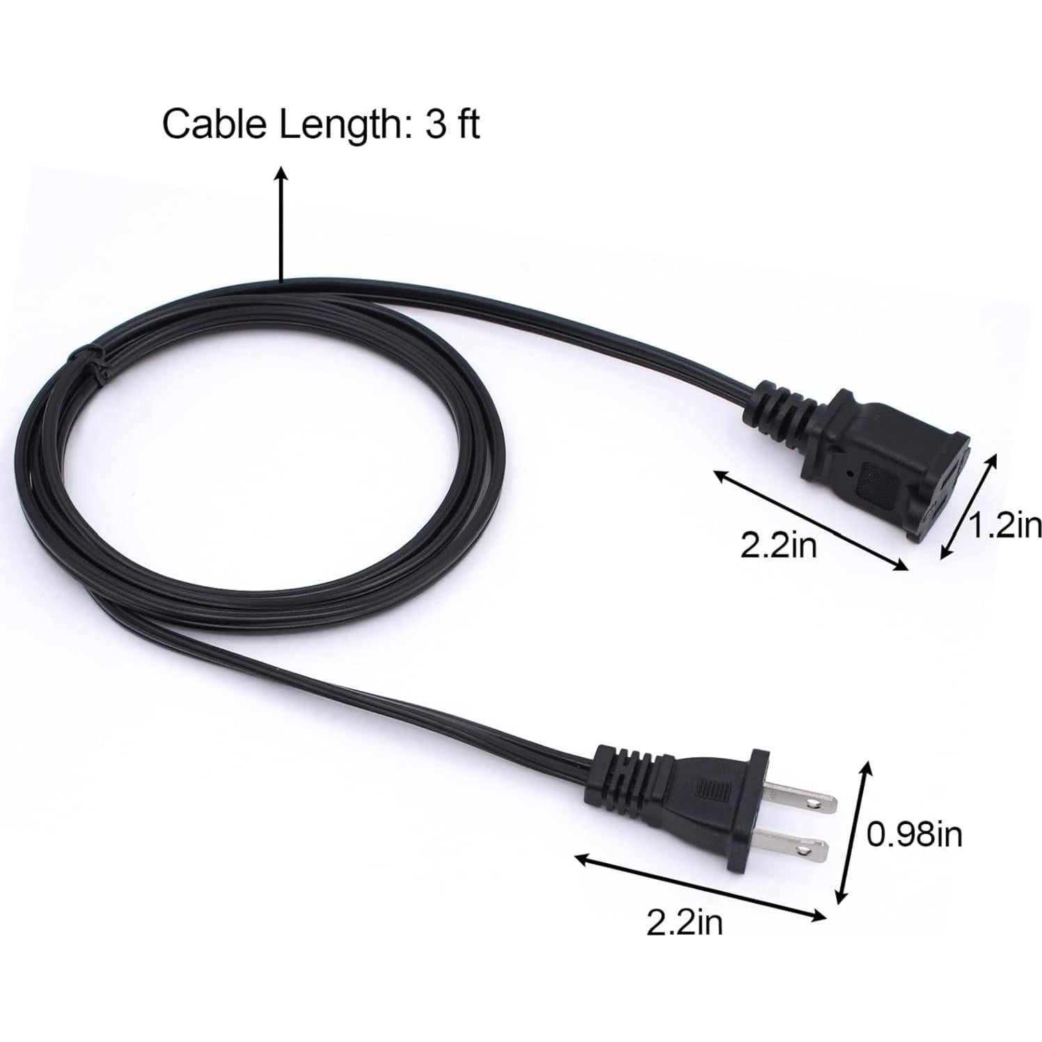 Cable de Extensión 0.91m Yeatel Paquete de 2 Negro 18 AWG
