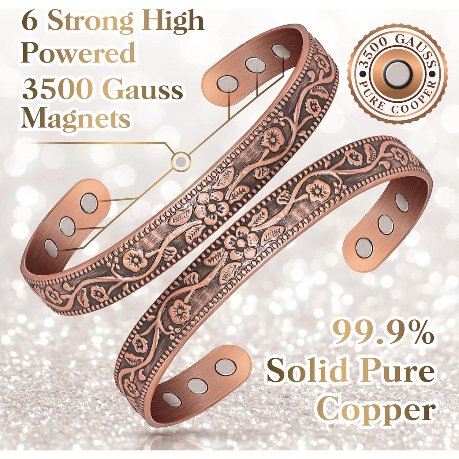 Pulsera Detox Linfática Magnética Cobre 100% Pura 6 Imanes