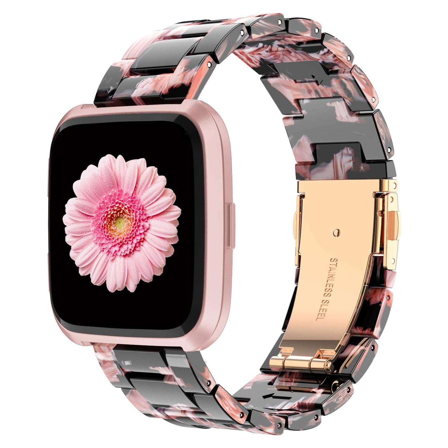 Pulsera de Resina Wearlizer Floral Negro para Fitbit Versa 2