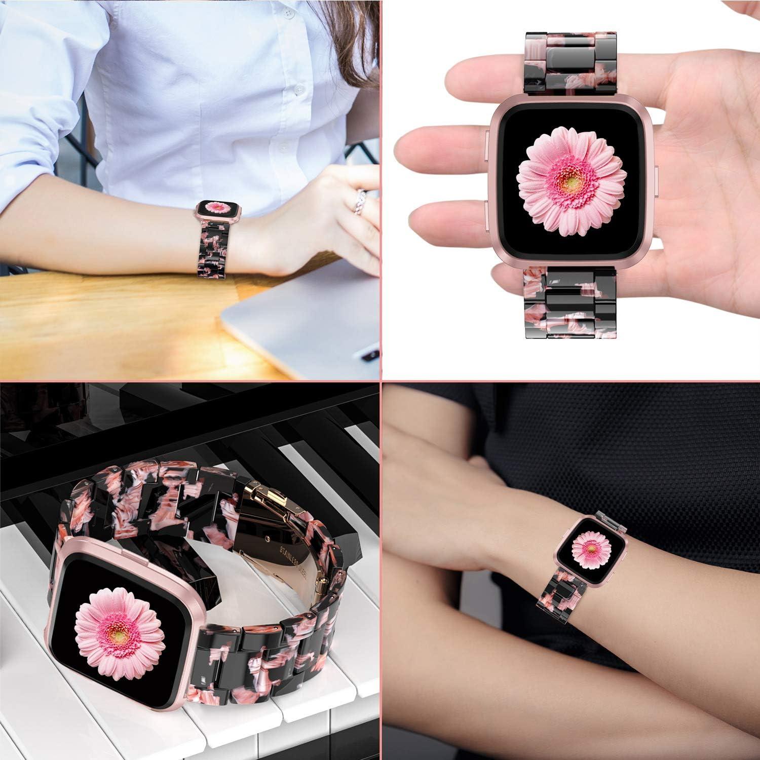 Pulsera de Resina Wearlizer Floral Negro para Fitbit Versa 2