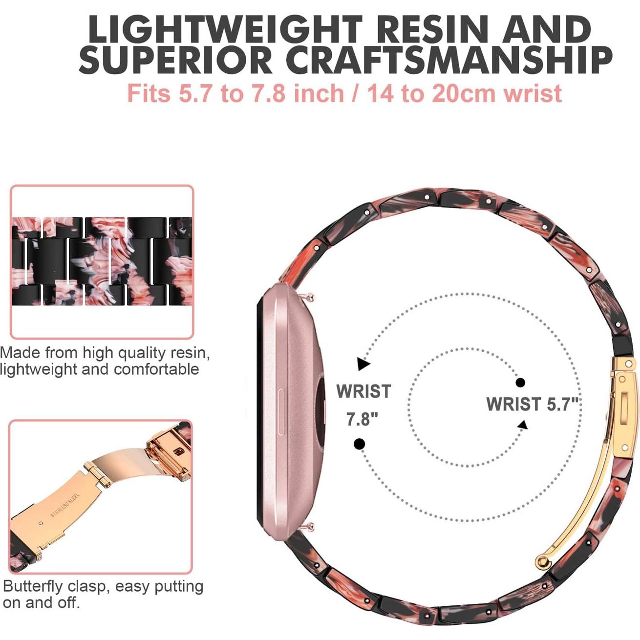 Pulsera de Resina Wearlizer Floral Negro para Fitbit Versa 2