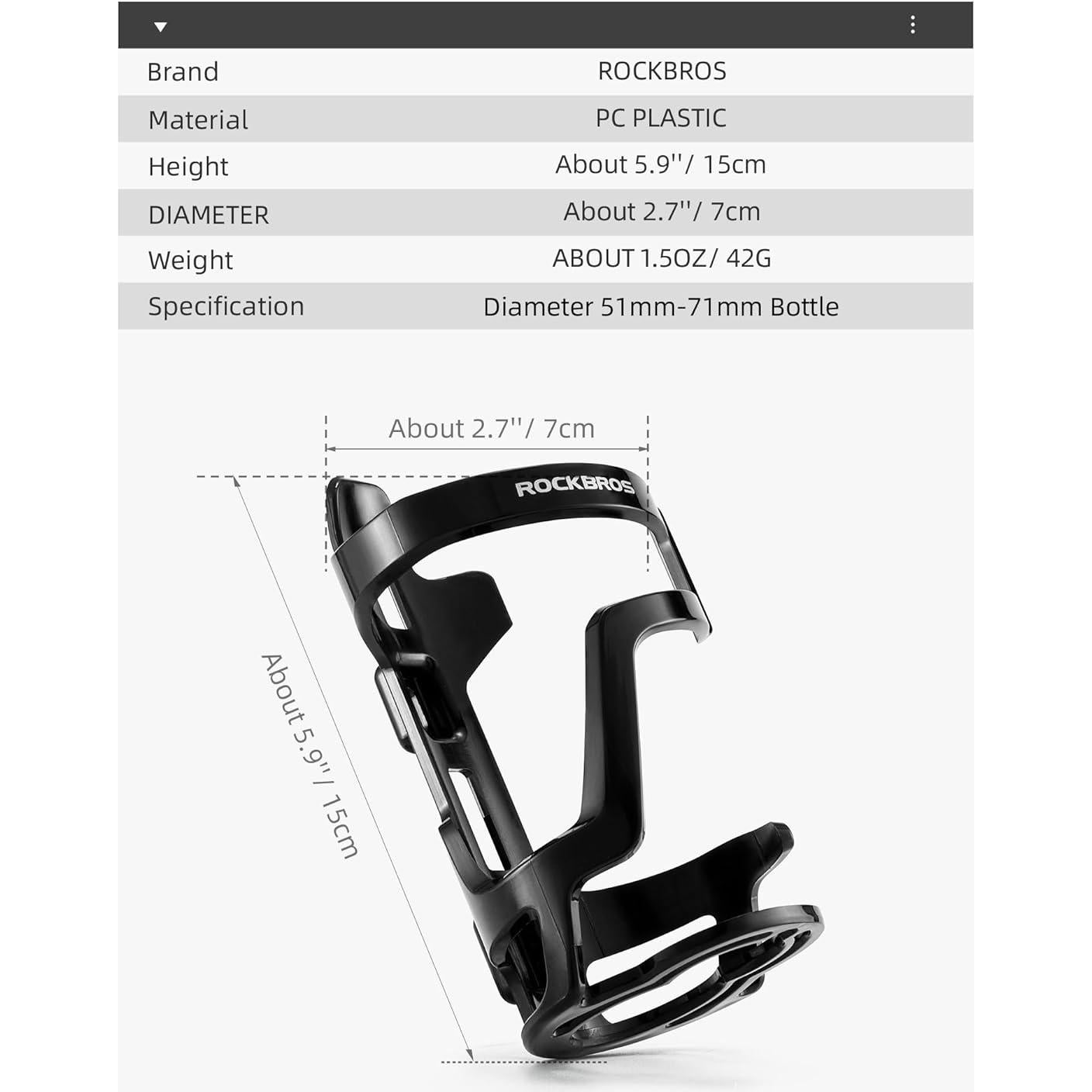 Soporte para Botella de Agua ROCKBROS Negro Ligero y Duradero