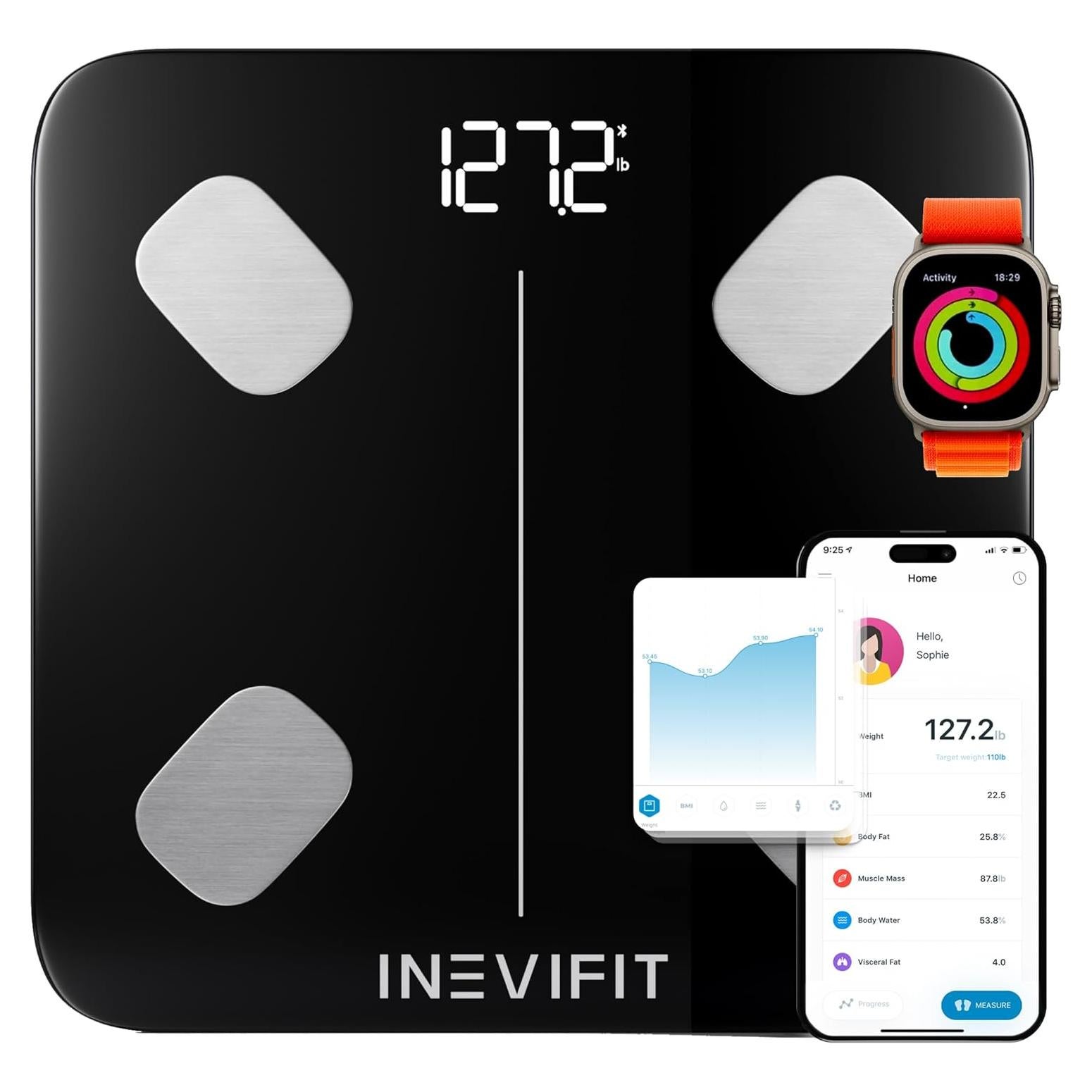 Báscula de Grasa Corporal Inteligente INEVIFIT Bluetooth 181 kg