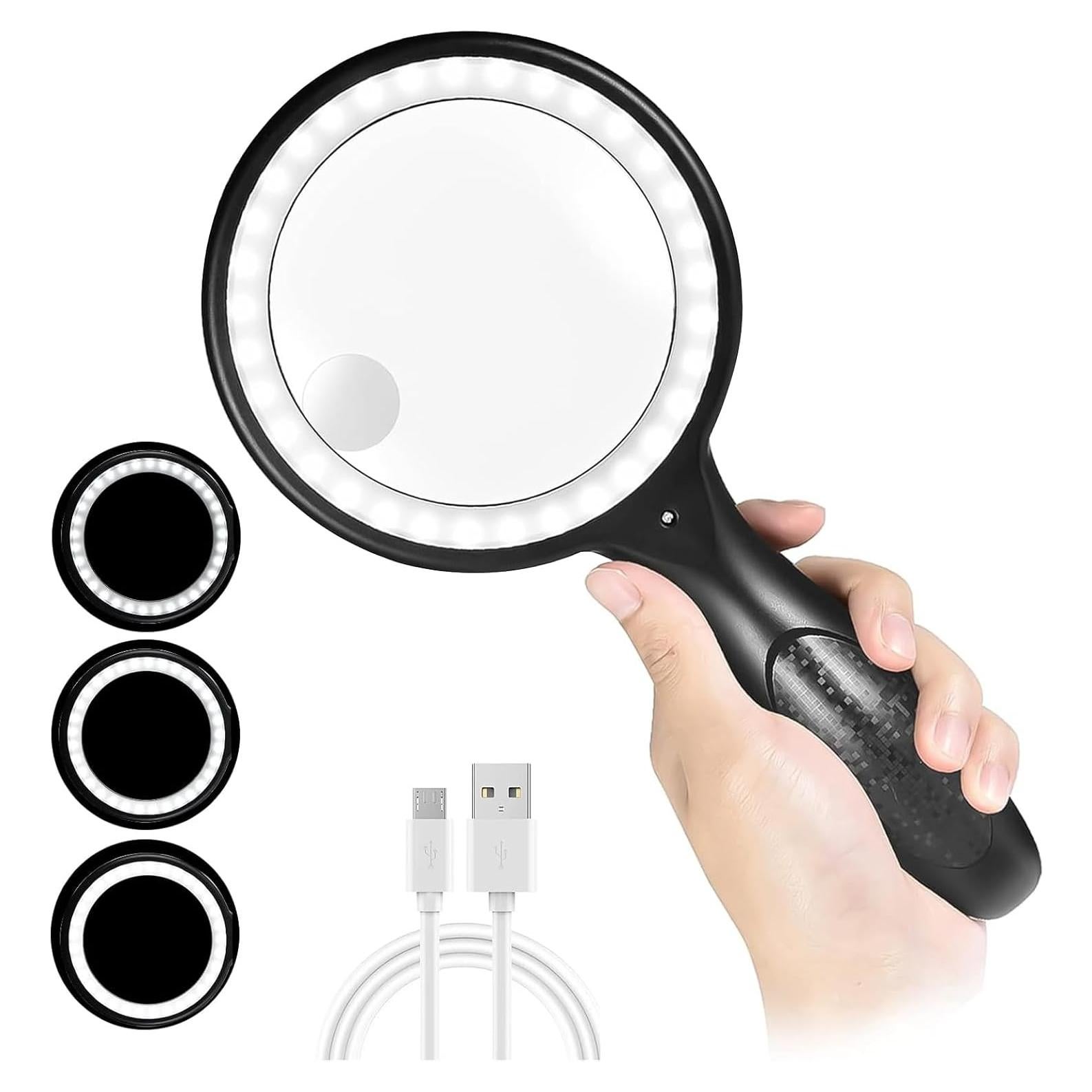 Lupa de Mano Iluminada Ntrjtrss 30X/60X Recargable con 33 LED