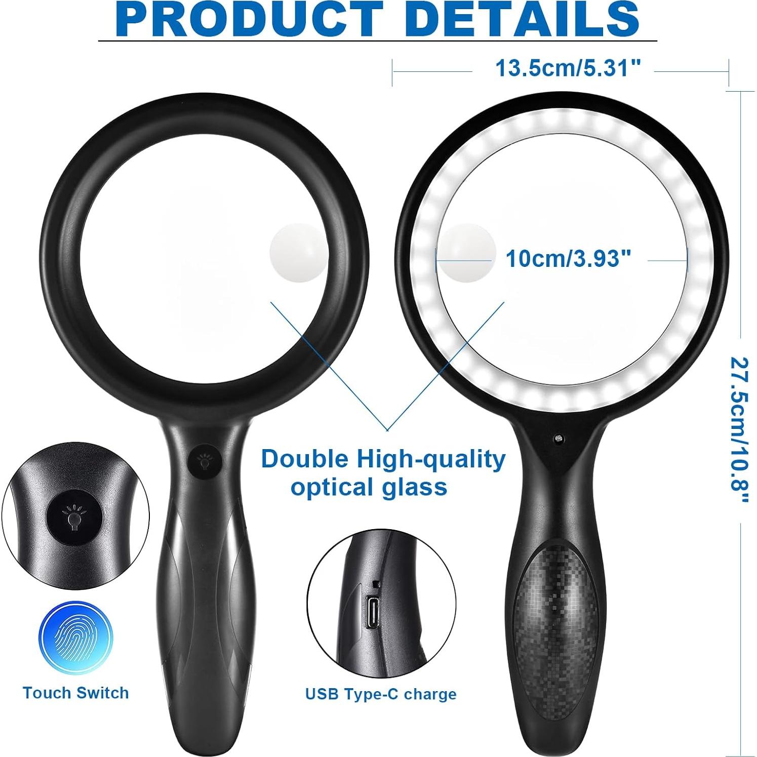 Lupa de Mano Iluminada Ntrjtrss 30X/60X Recargable con 33 LED