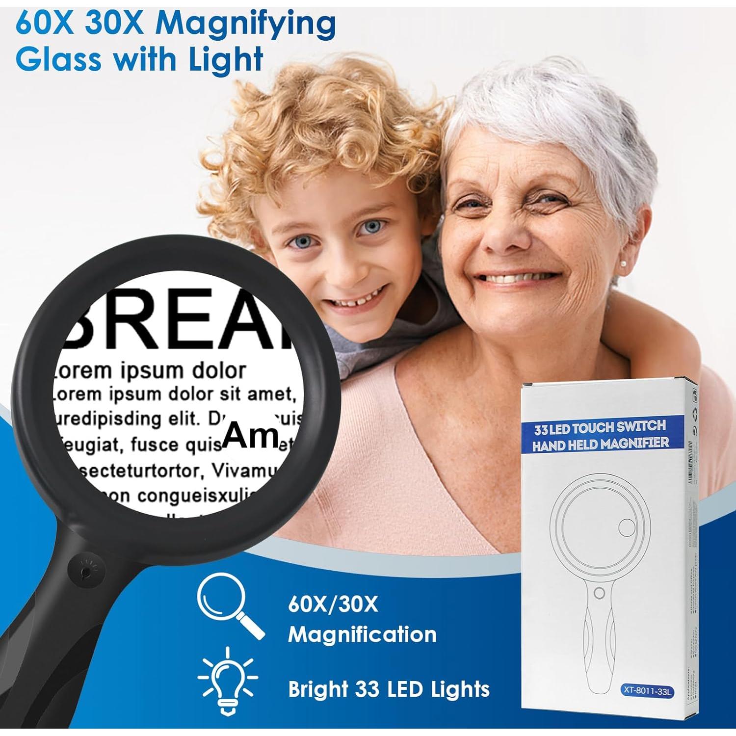 Lupa de Mano Iluminada Ntrjtrss 30X/60X Recargable con 33 LED