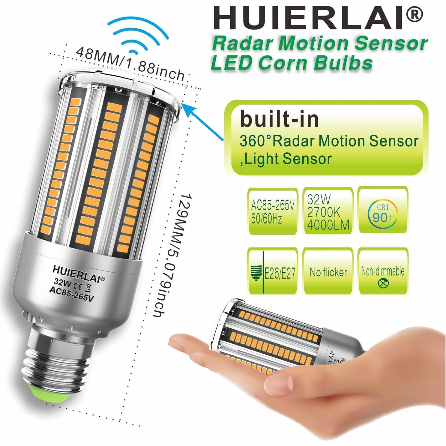 Bombillas LED HUIERLAI 32W con Sensor de Movimiento 2700K