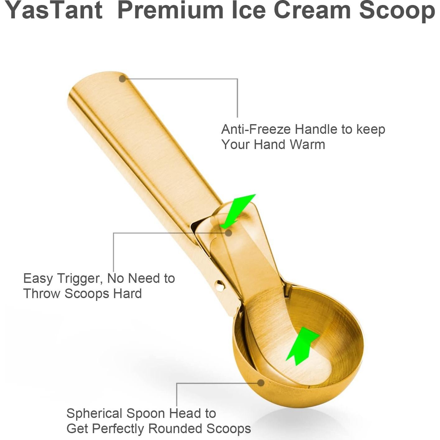 Cuchara de Helado Premium YasTant Dorada Mediana de Acero Inoxidable