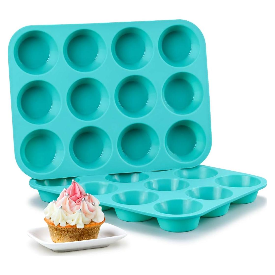 Juego de Moldes de Silicona CAKETIME para Muffins 12 Tazas