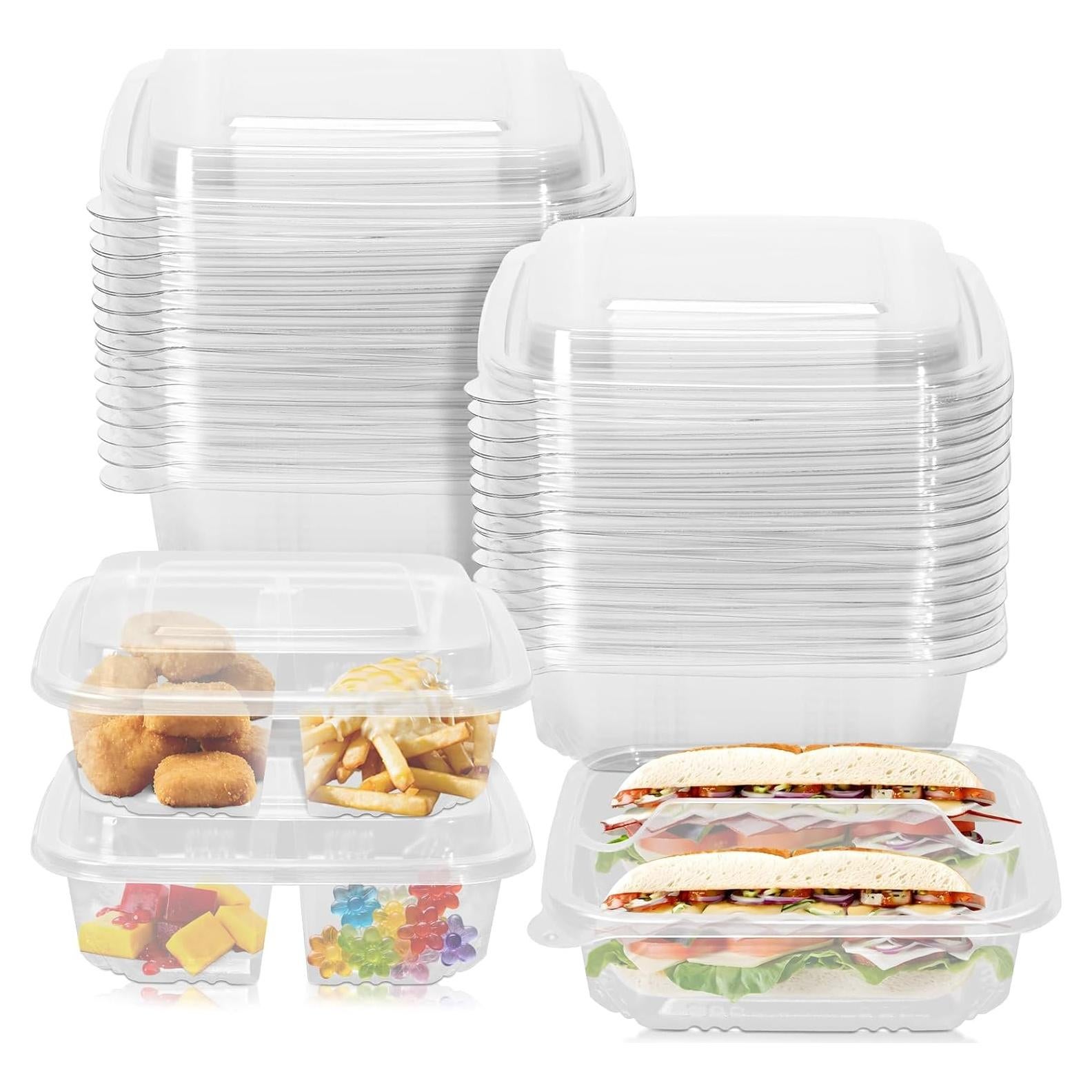 30 Contenedores de Comida Bento ISUSSER 2 Compartimentos 16x16 cm