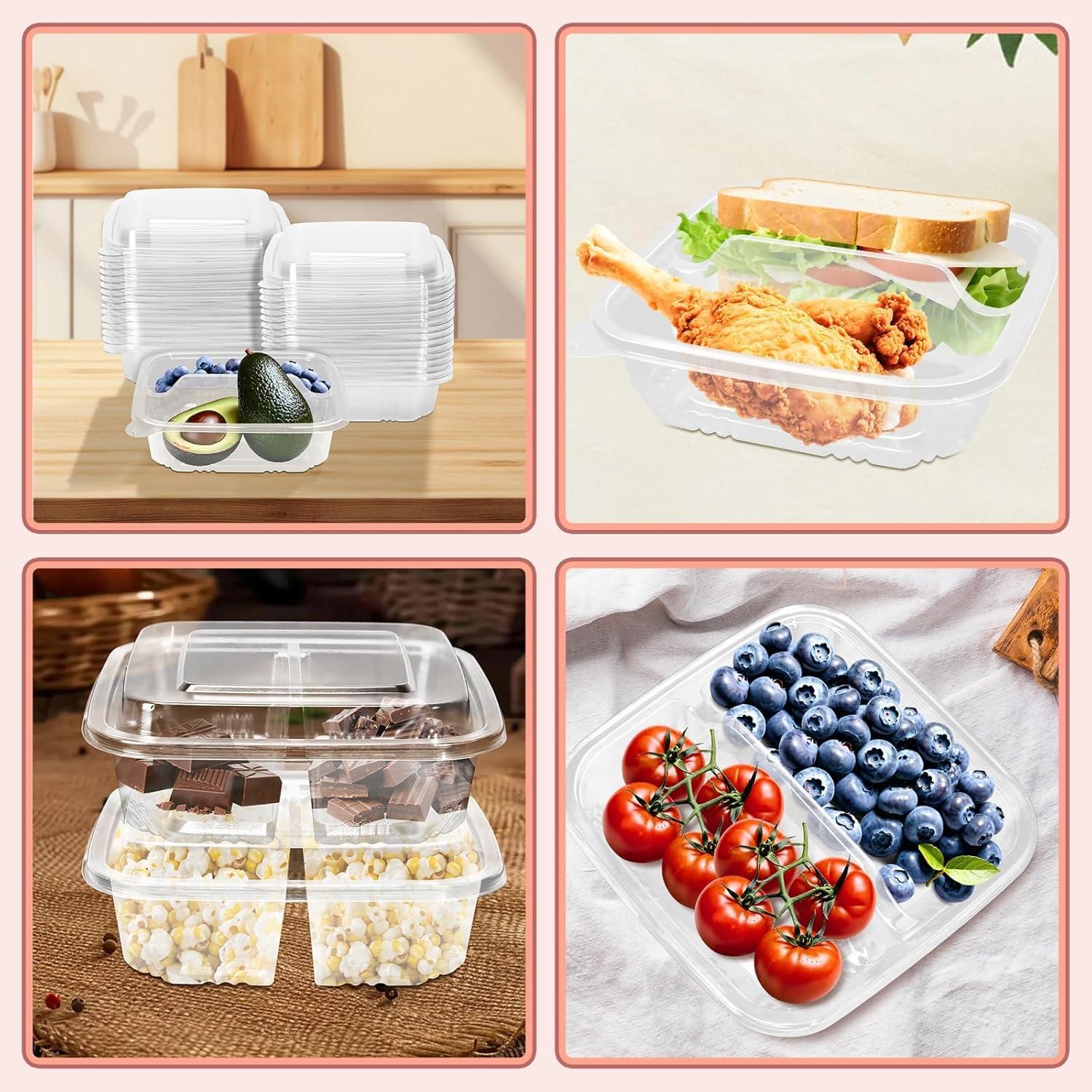 30 Contenedores de Comida Bento ISUSSER 2 Compartimentos 16x16 cm