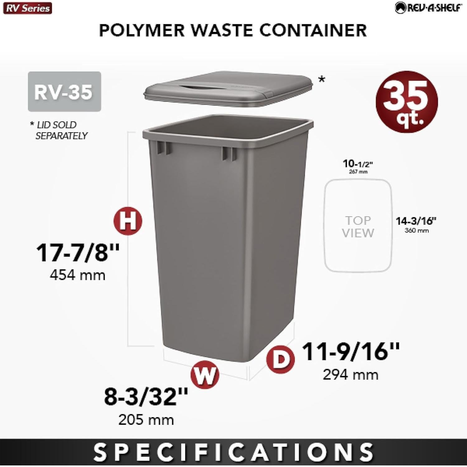 Contenedor de Desechos Rev-A-Shelf Negro 35 Litros