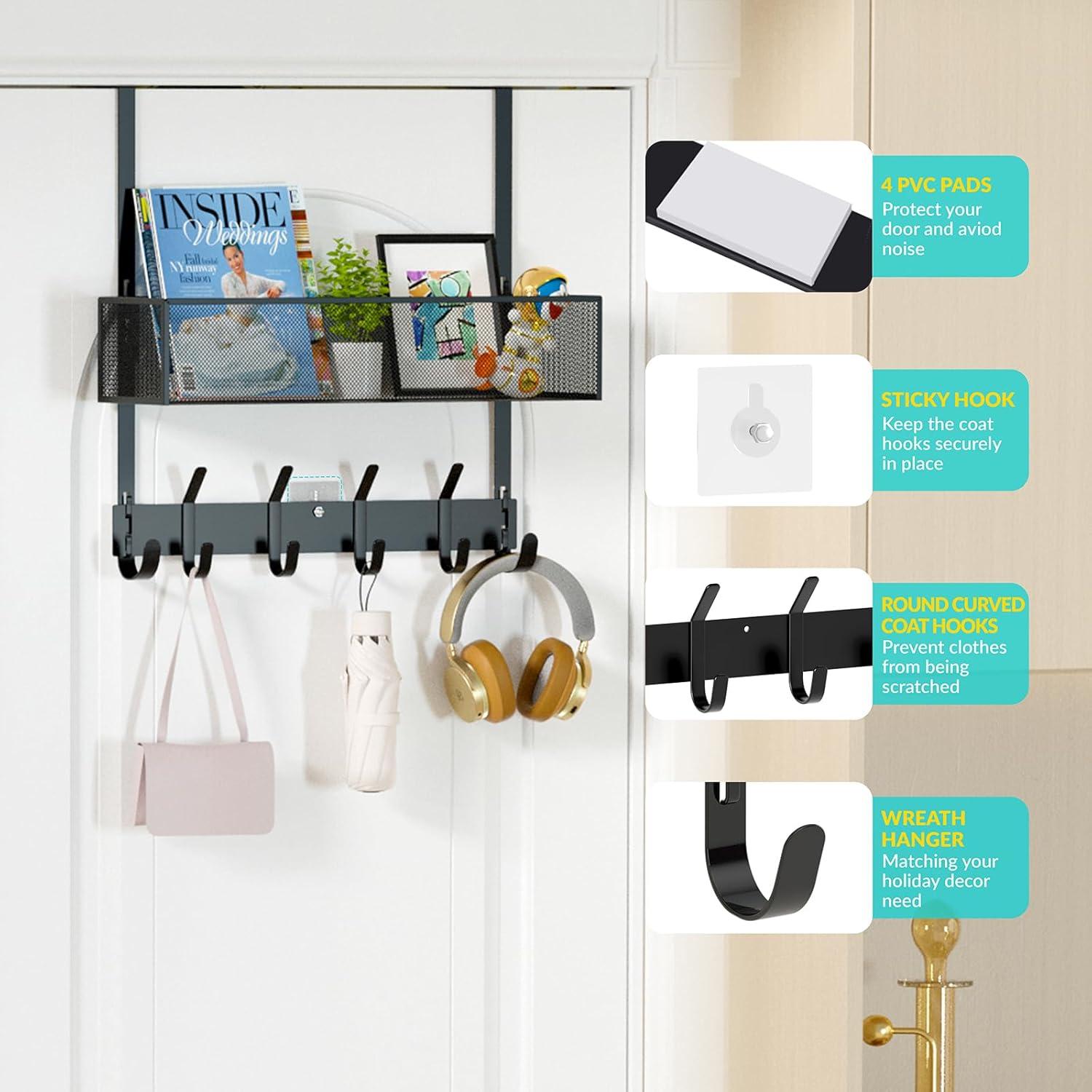 Ganchos Organizador de Puerta LUCYCAZ con Cesta - Negro