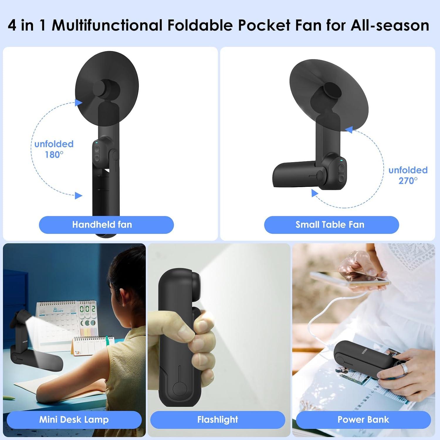 Ventilador portátil 4 en 1 NONLOCK negro, recargable, con linterna