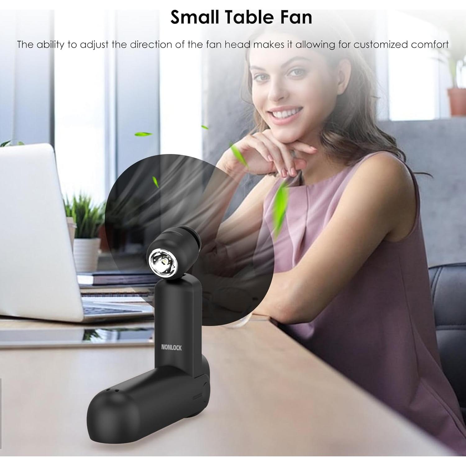 Ventilador portátil 4 en 1 NONLOCK negro, recargable, con linterna