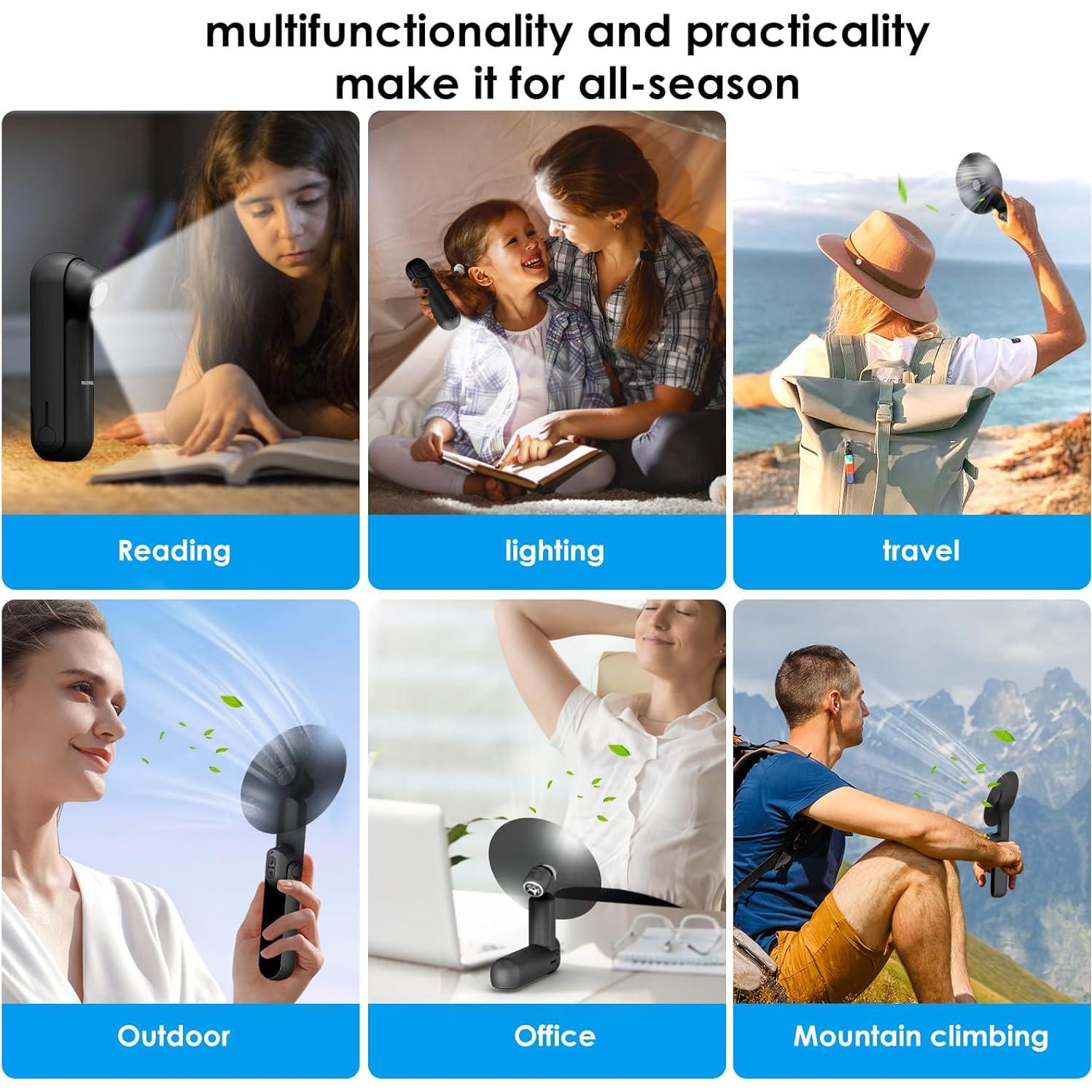 Ventilador portátil 4 en 1 NONLOCK negro, recargable, con linterna