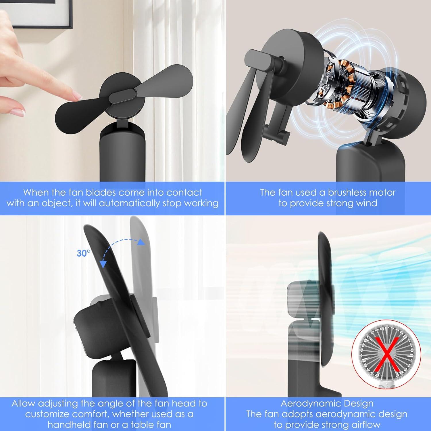 Ventilador portátil 4 en 1 NONLOCK negro, recargable, con linterna