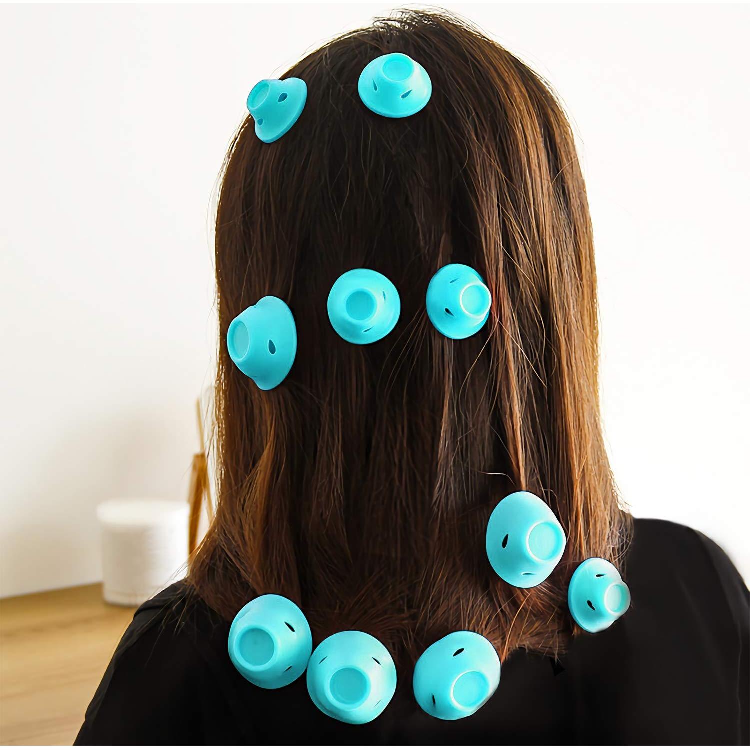 Rulos Mágicos JANYUN 40 Pcs Silicona Hipoalergénica Cian