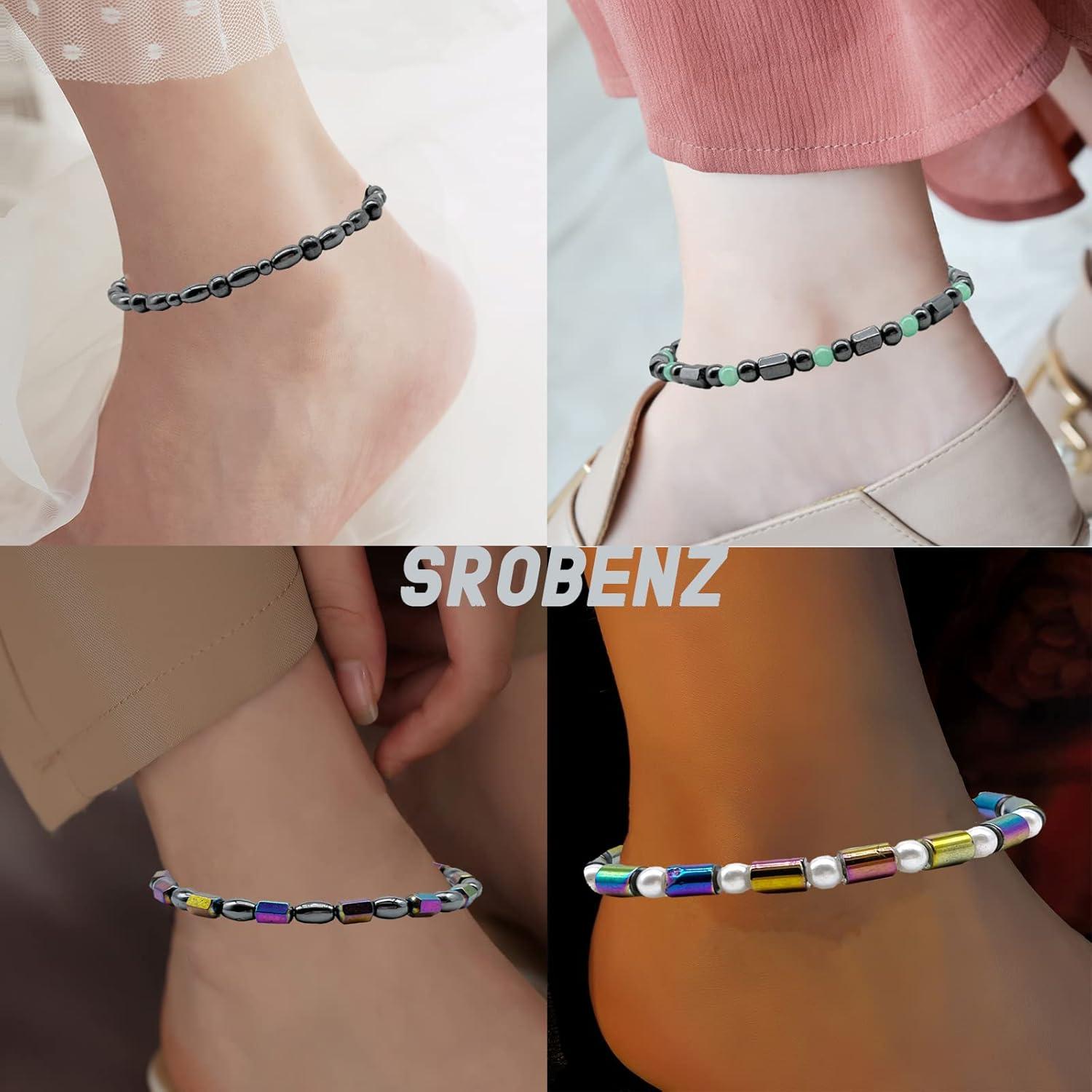 Set de 12 Pulseras de Tobillo Magnéticas Hematita y Obsidiana