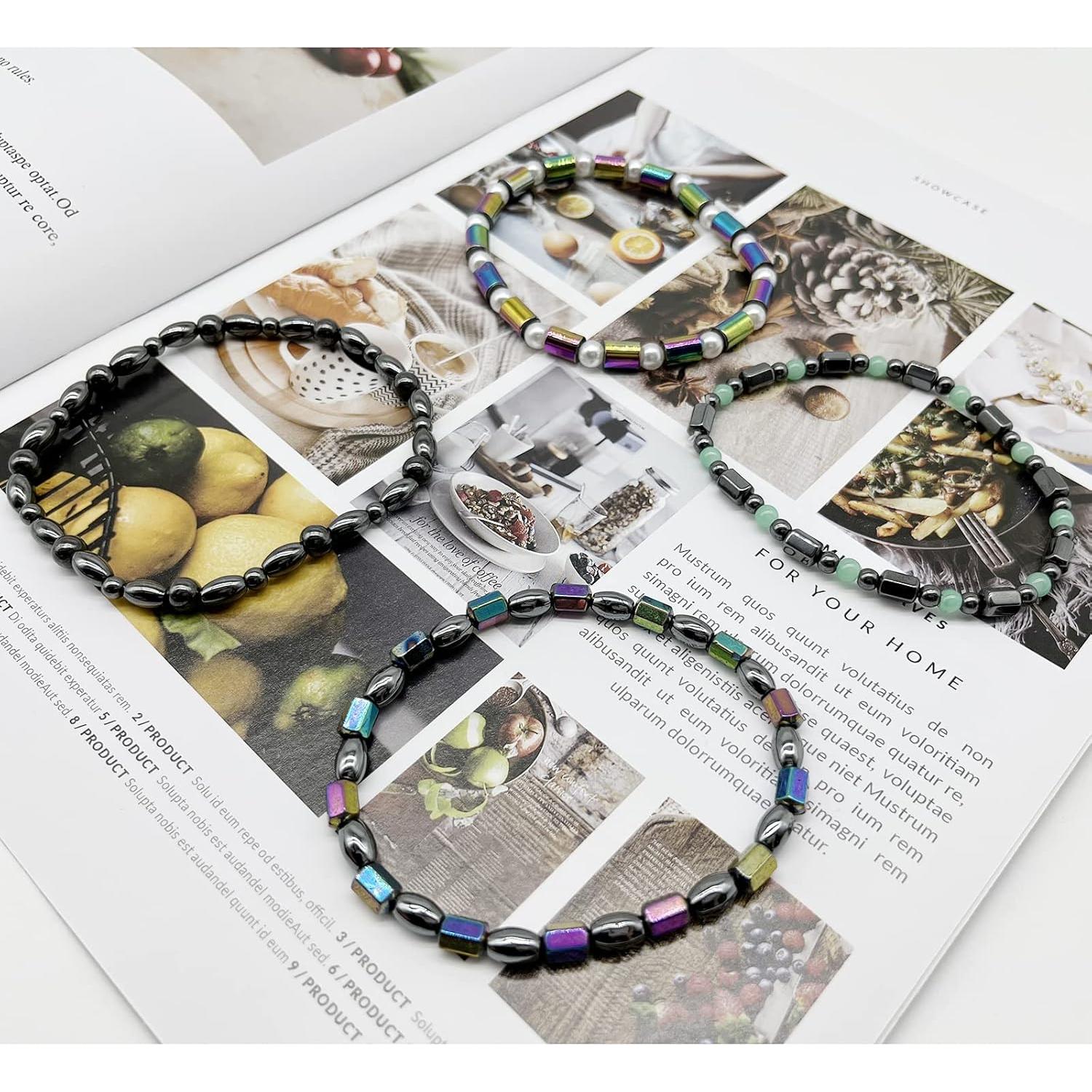 Set de 12 Pulseras de Tobillo Magnéticas Hematita y Obsidiana