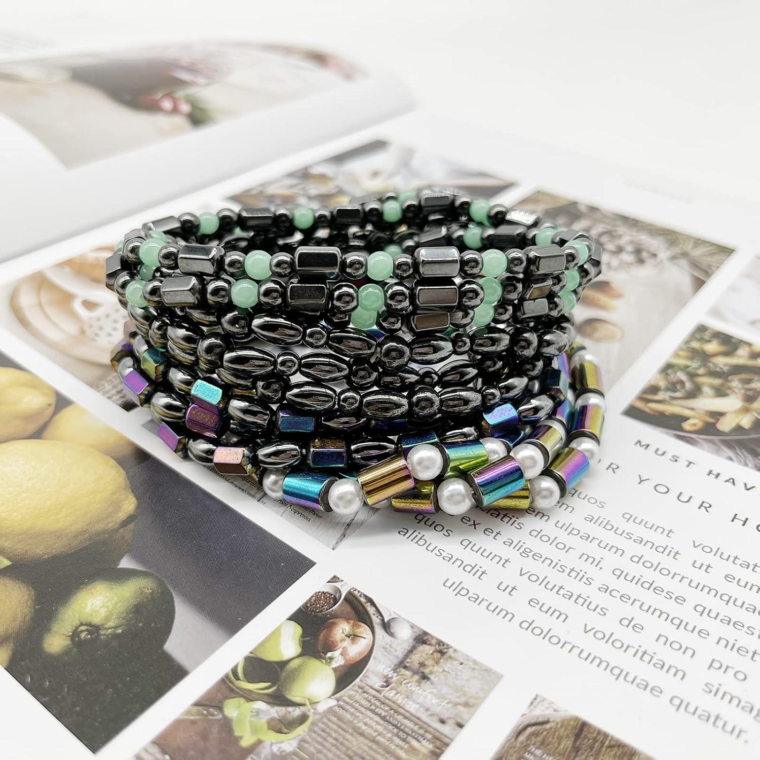 Set de 12 Pulseras de Tobillo Magnéticas Hematita y Obsidiana
