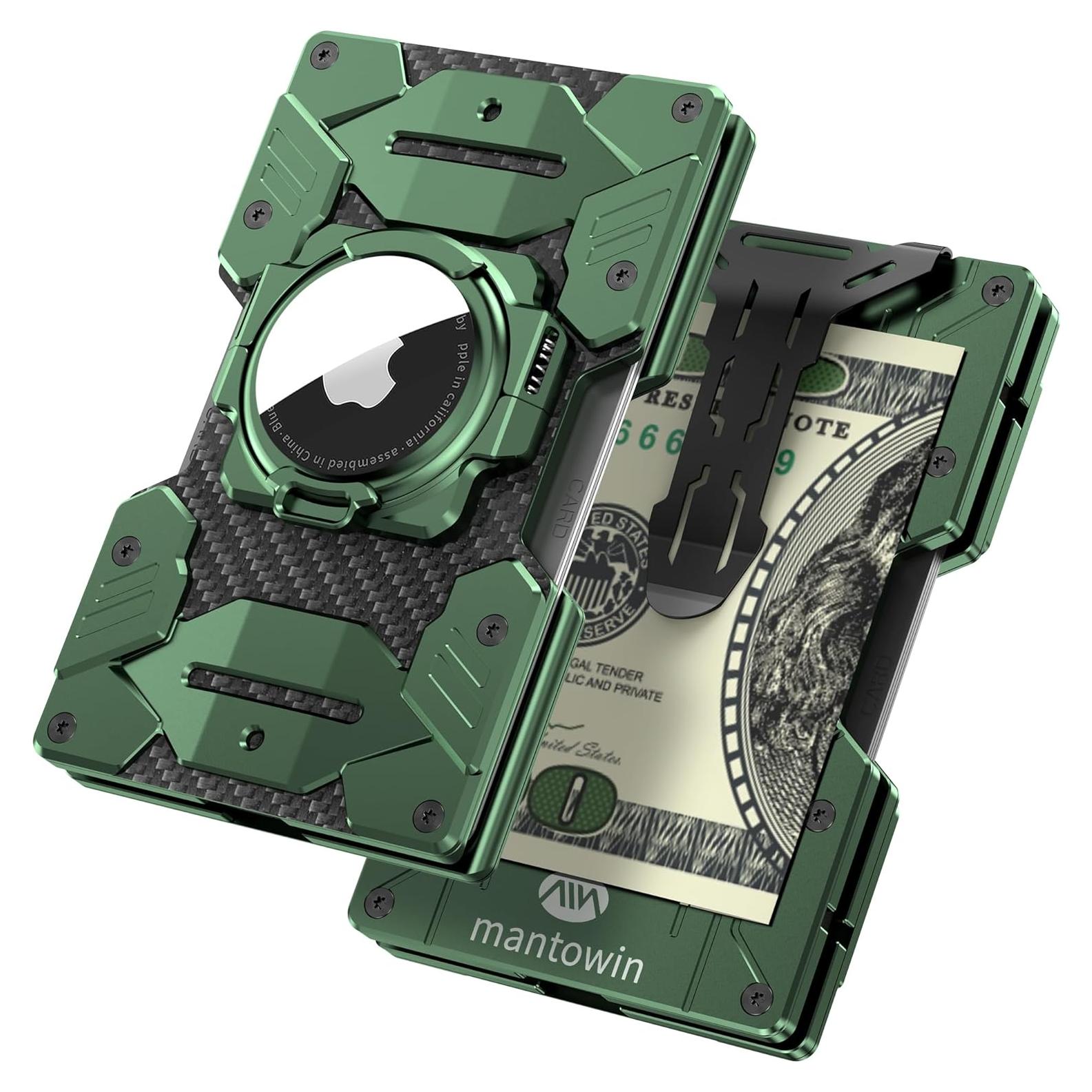 Billetera Minimalista Aluminio Tianyi con Soporte AirTag Verde