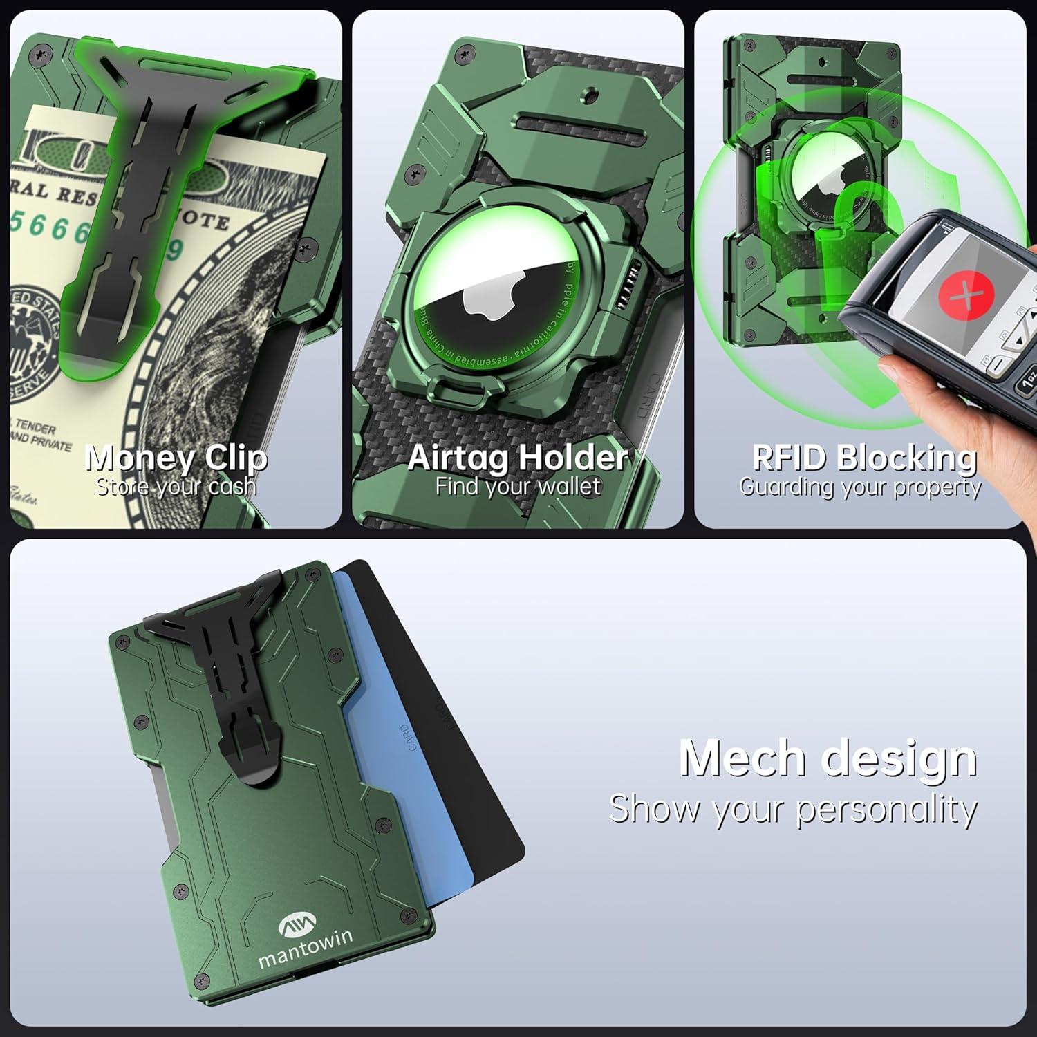 Billetera Minimalista Aluminio Tianyi con Soporte AirTag Verde