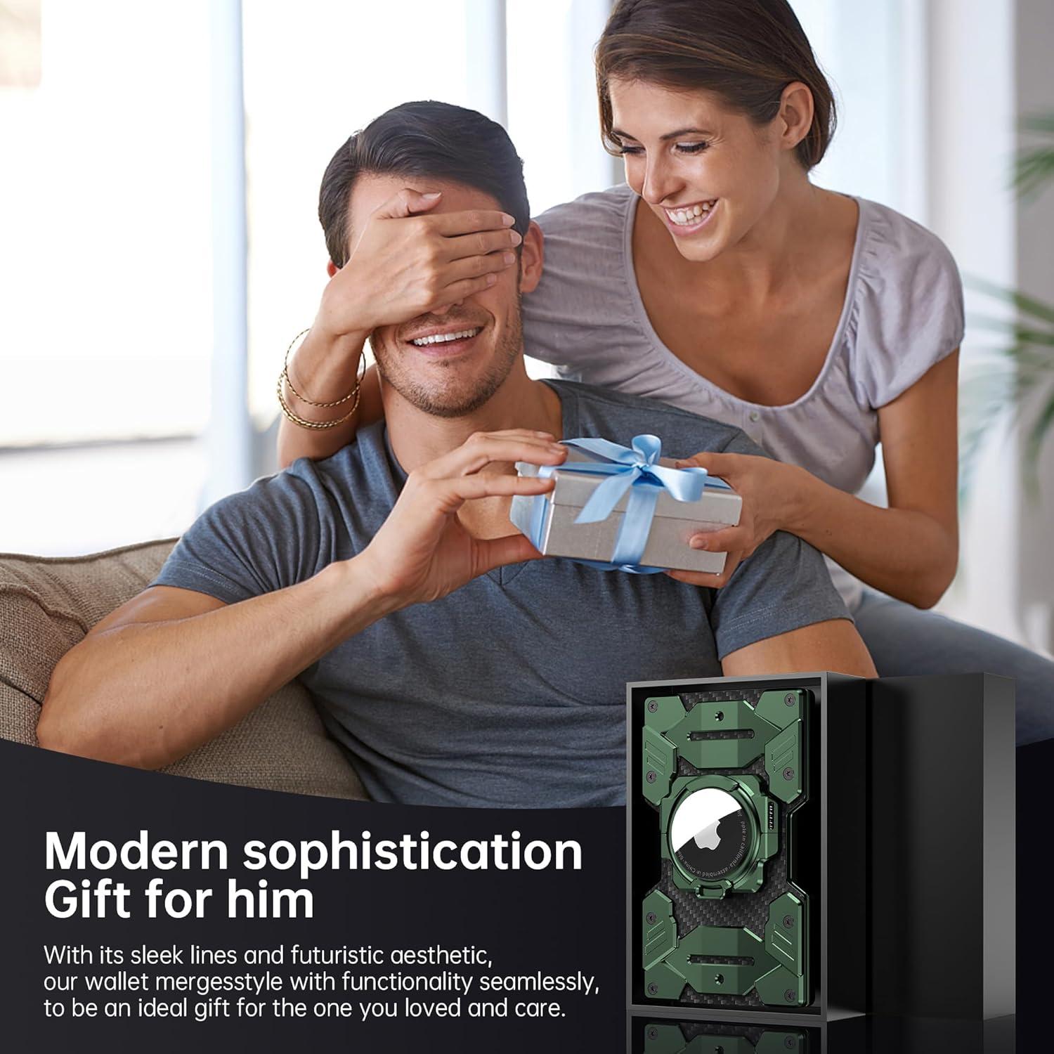 Billetera Minimalista Aluminio Tianyi con Soporte AirTag Verde