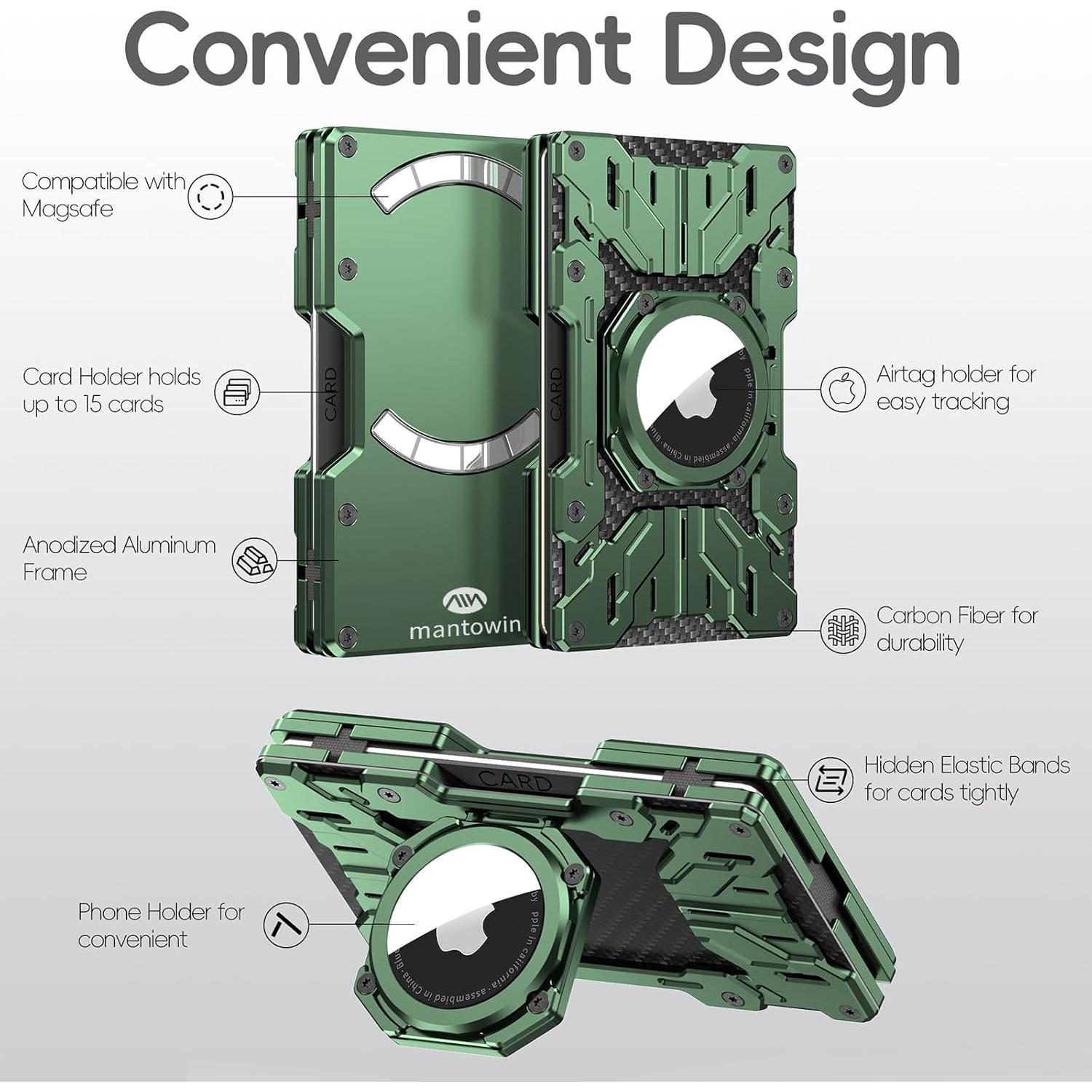 Billetera Minimalista MANTOWIN RFID para Hombres - Verde Militar