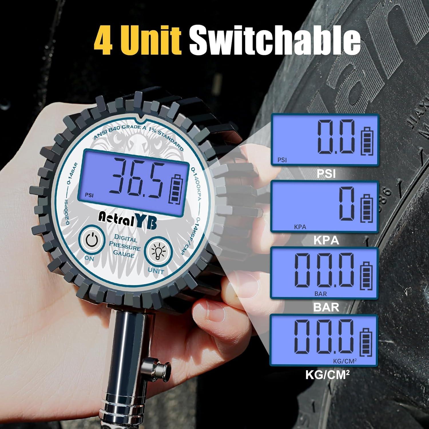 Medidor Digital de Presión de Neumáticos AetralYB 200 PSI con Retroiluminación LED