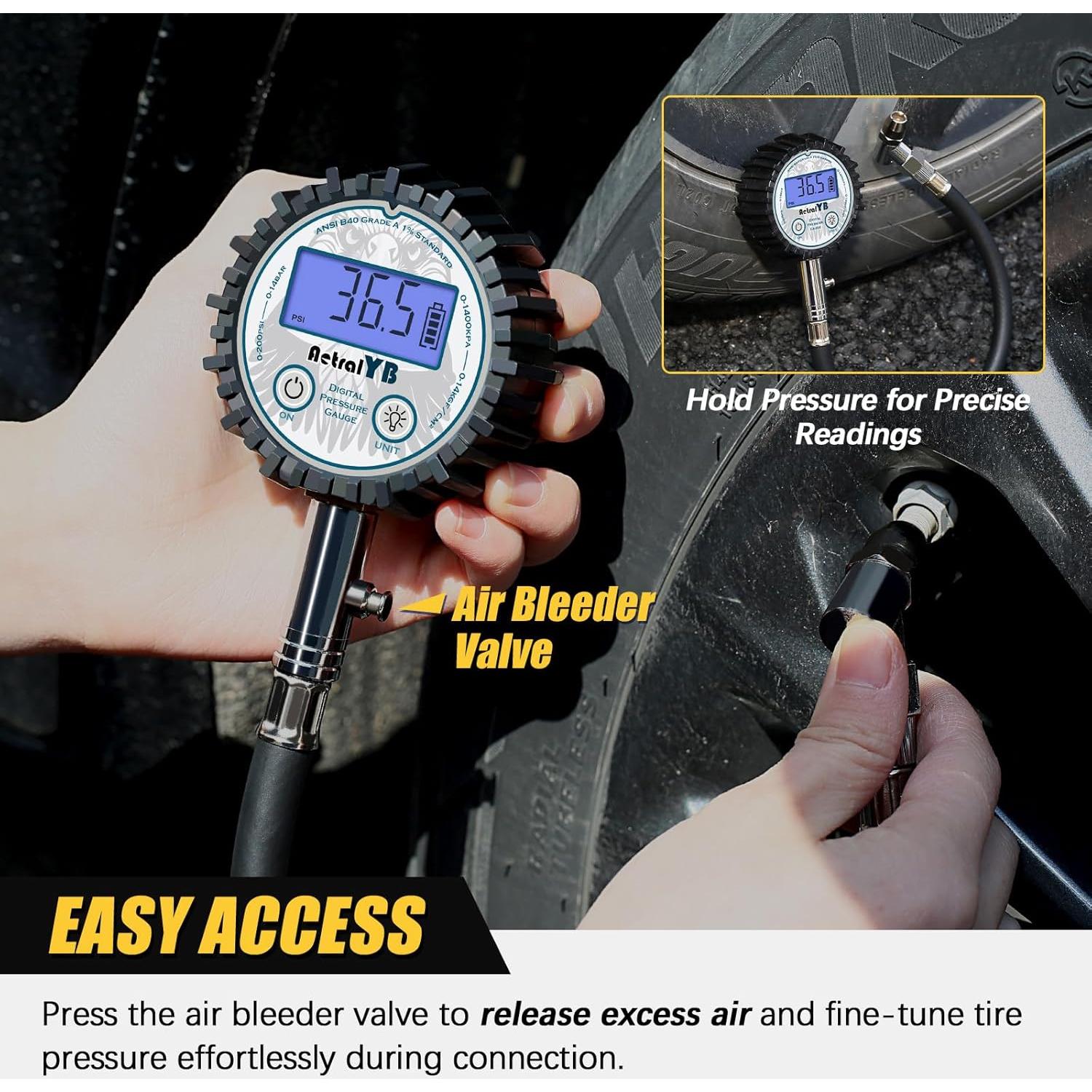 Medidor Digital de Presión de Neumáticos AetralYB 200 PSI con Retroiluminación LED