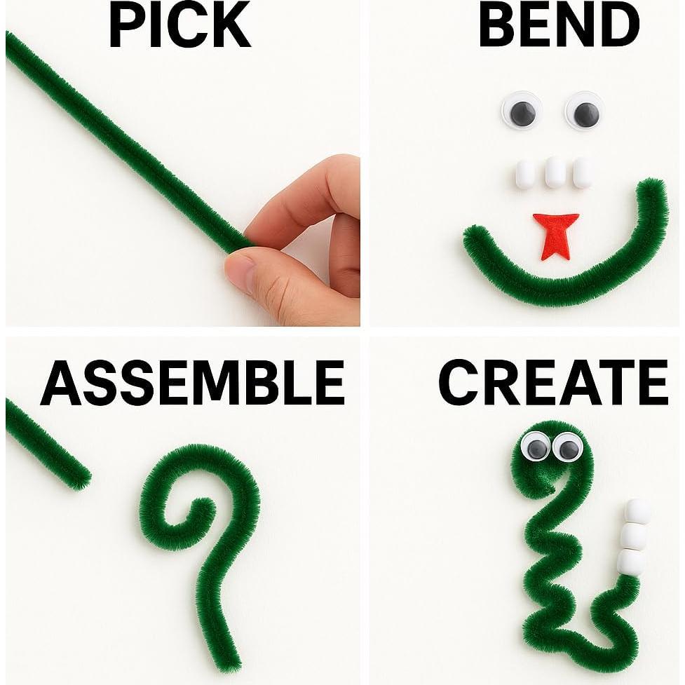 100 Limpiadores de Tubos Chenille Verde Oscuro FirstKitchen 30cm