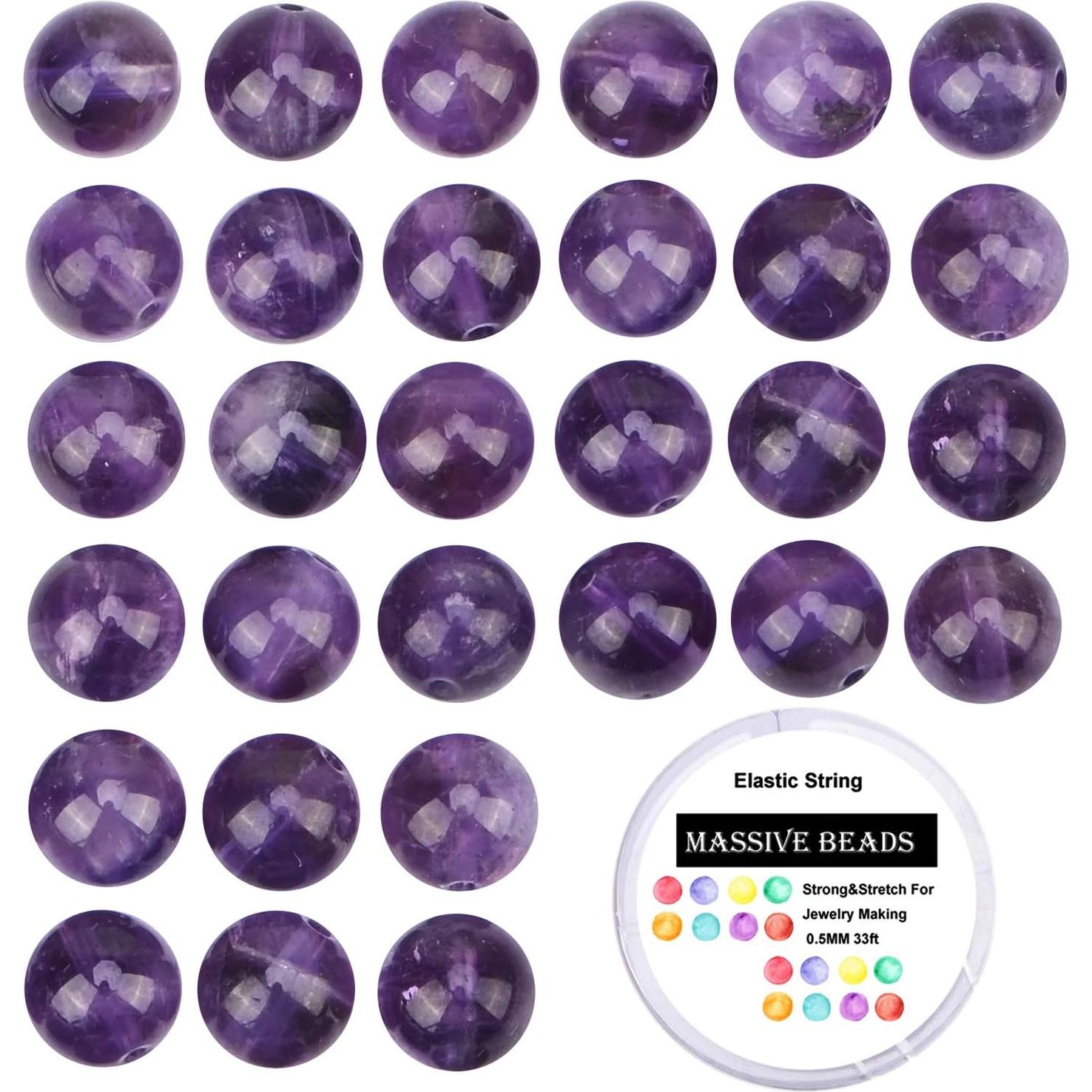 100 Perlas de Amatista 6mm Redondas para Joyería - Perlas Masivas