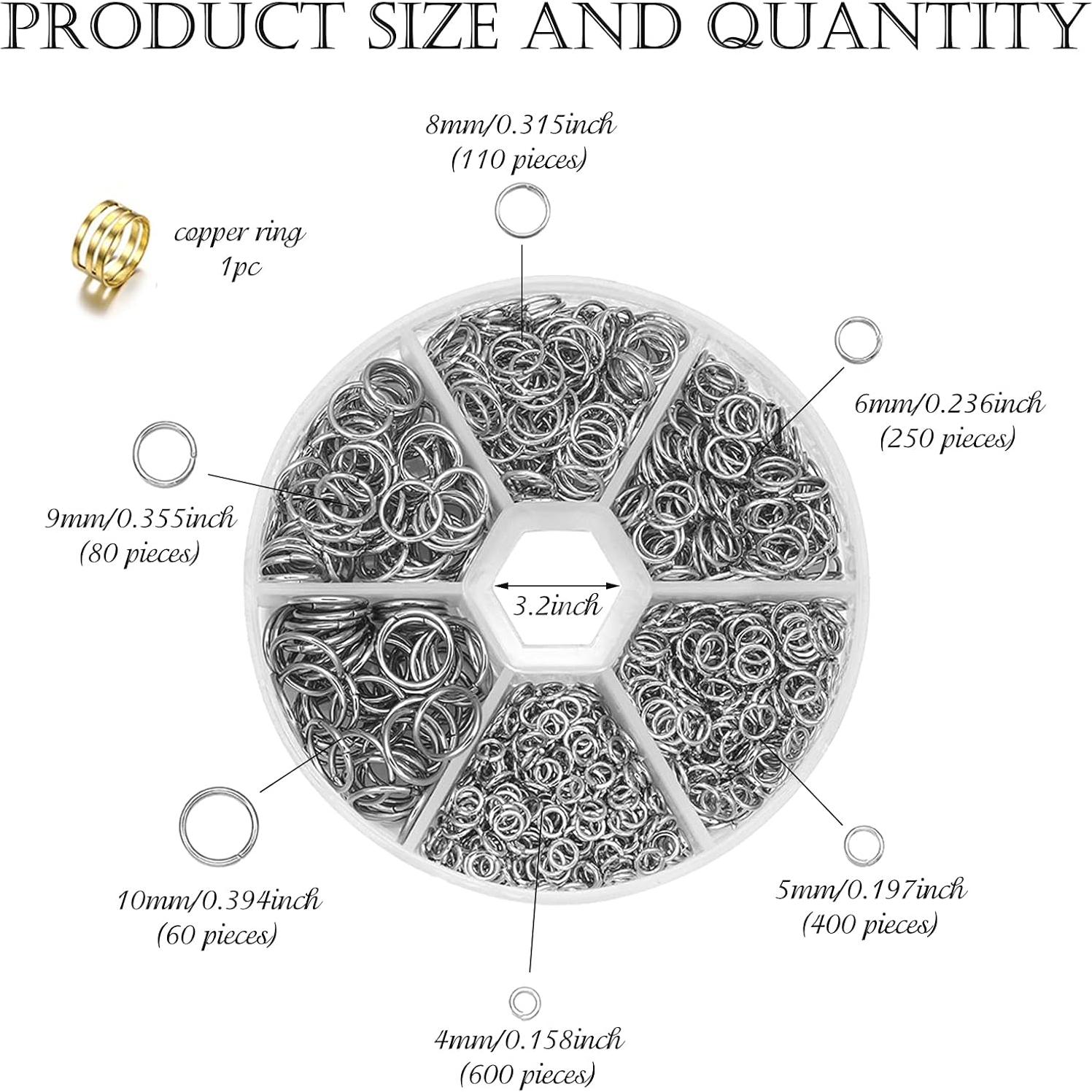 Anillas Abiertas de Acero Inoxidable ZYNERY 1500 Piezas 4-10mm