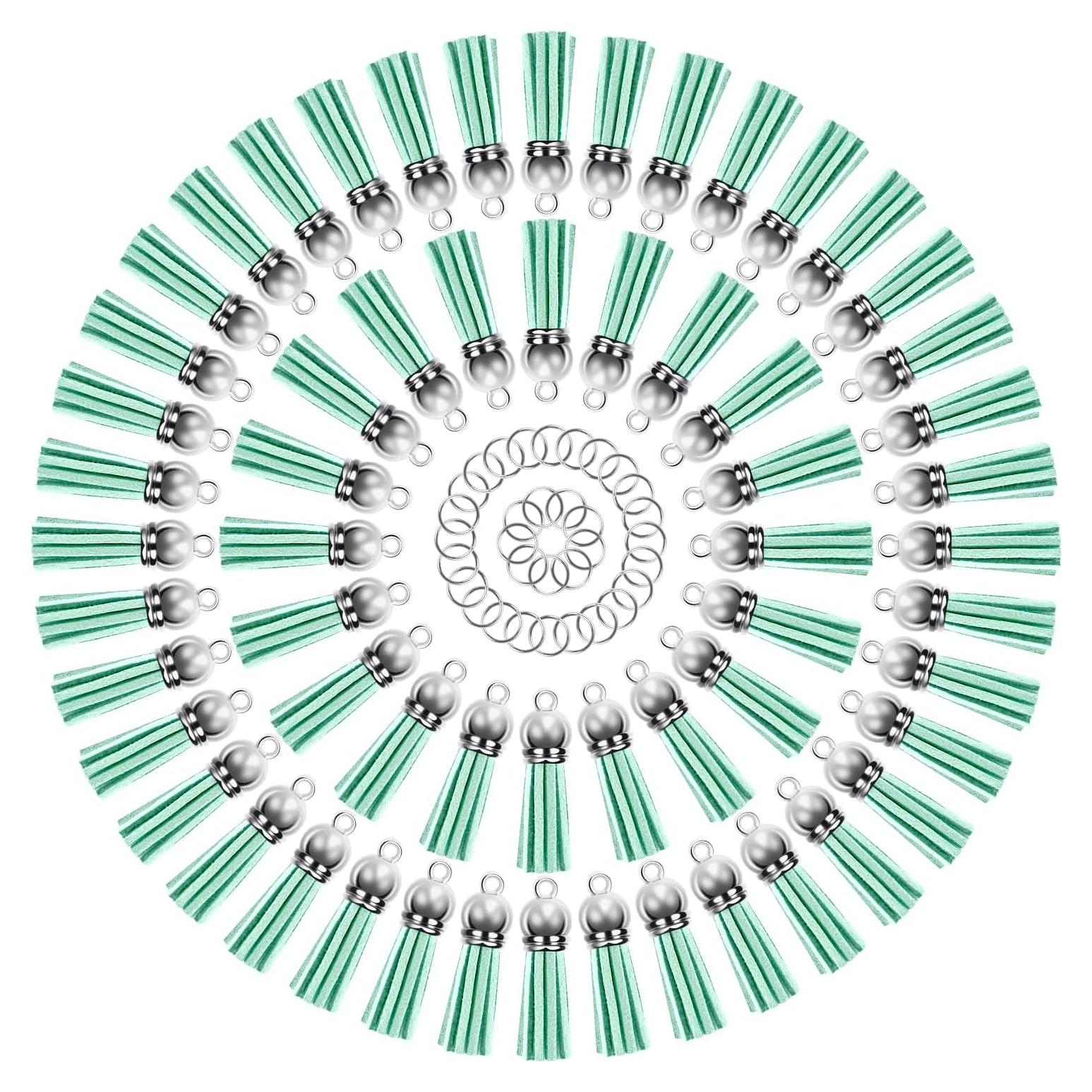 Borlas de Cuero Verde Aqua 150 Piezas 38mm con Anillos de Salto