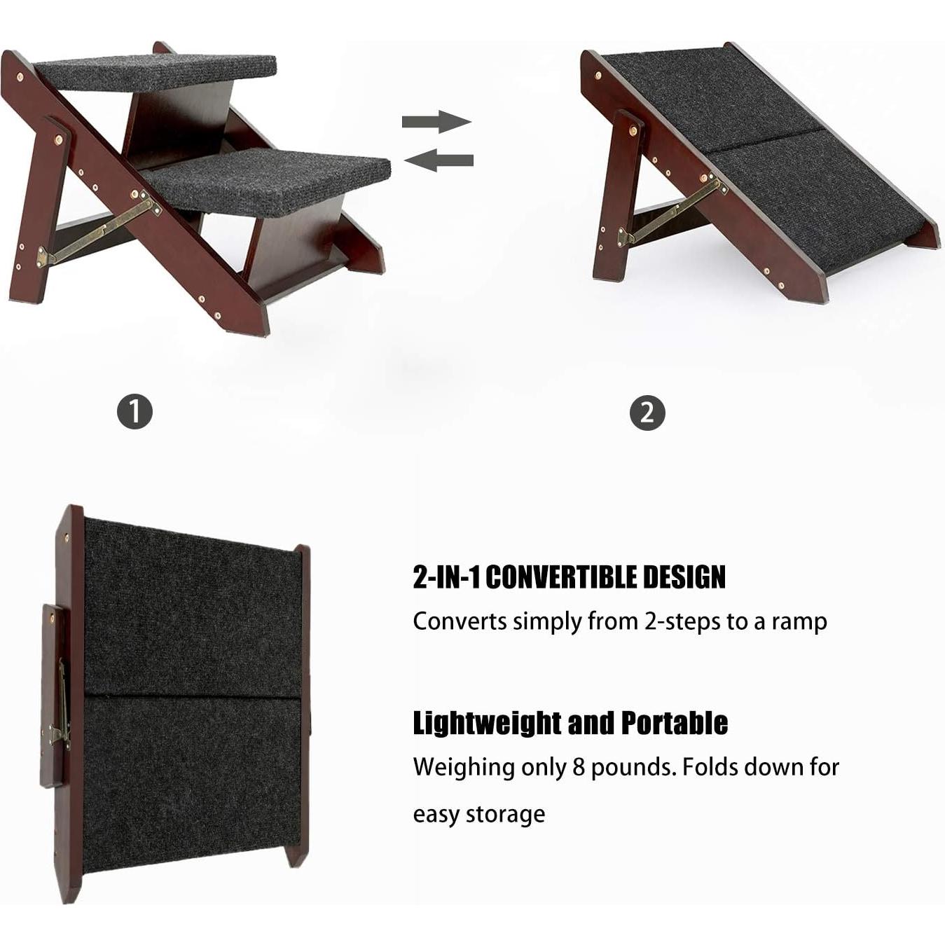 Escalera Plegable para Mascotas MEWANG - 2 Niveles hasta 40.8 kg