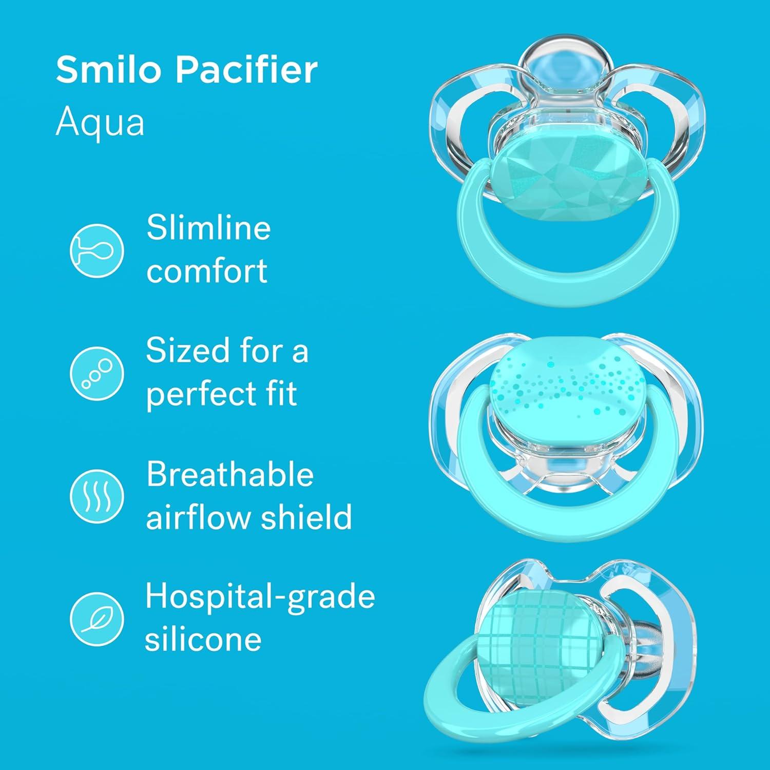 Chupete Ortodóntico Smilo Baby 0-3 Meses - Paquete de 3 Silicona Aqua