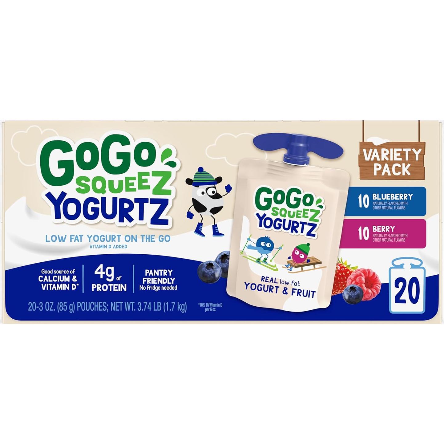 GoGo squeeZ yogurtZ 85 g Paquete de 20 Arándano y Frutos Rojos