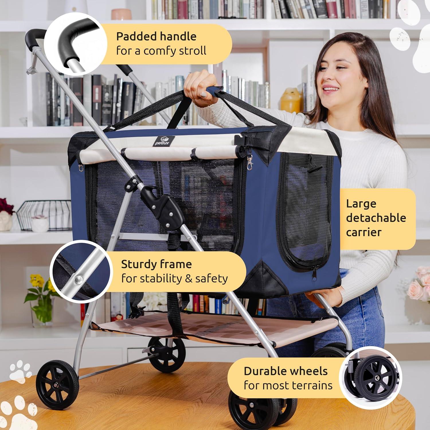 Carrito para Mascotas PetLuv Azul Marino, 2 Gatos o Perros hasta 20.4 Kg