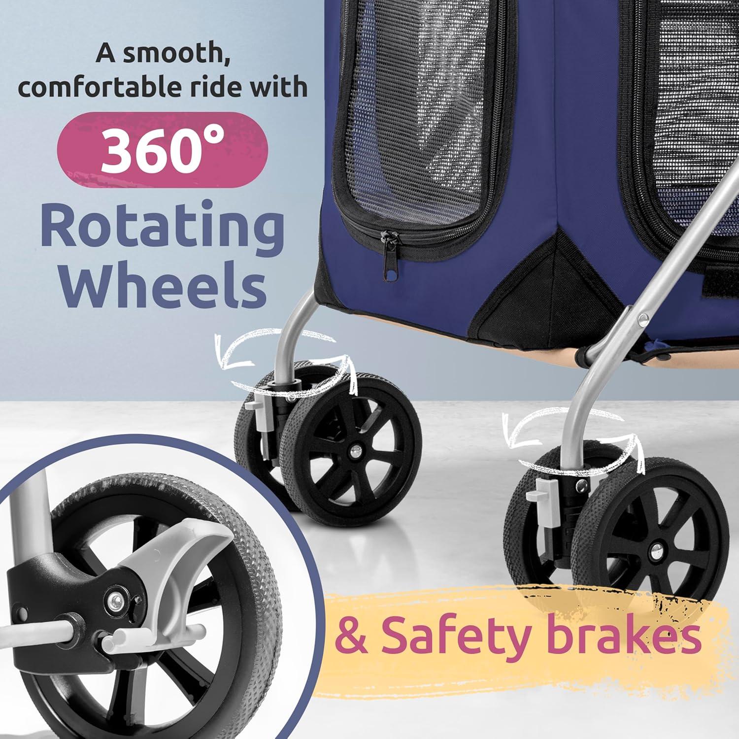 Carrito para Mascotas PetLuv Azul Marino, 2 Gatos o Perros hasta 20.4 Kg